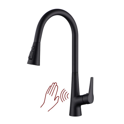 Grifo de fregadero de cocina SUMERAIN negro mate sin contacto con rociador extraíble, grifo con sensor de movimiento manos libres para cocina