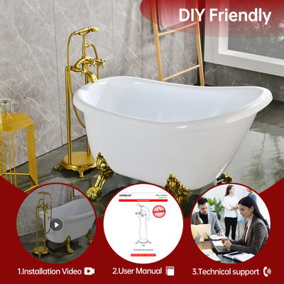 Grifo independiente para bañera SUMERAIN en oro cepillado, grifo antiguo tipo cascada para bañera con ducha de mano, alto caudal