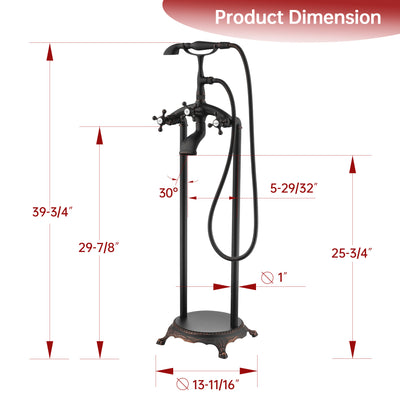 Grifo independiente para bañera tipo cascada SUMERAIN, grifo para bañera de montaje en suelo en bronce frotado con aceite con ducha de mano, alto caudal