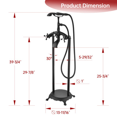 Grifo clásico independiente para bañera SUMERAIN, grifo tipo cascada de montaje en suelo para bañera en negro mate con ducha de mano, alto caudal