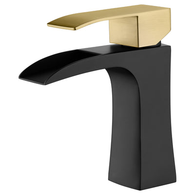 Grifo de baño Sumerain con efecto cascada, manija única, un solo orificio, grifo para lavabo negro y dorado, acero inoxidable