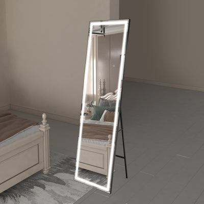 Espejo de cuerpo entero Sumerain con luces LED, espejo de pie de 67"x20" con atenuación y 3 colores de luz, espejo alto de cuerpo completo para dormitorio, vestidor, ropero, marco negro