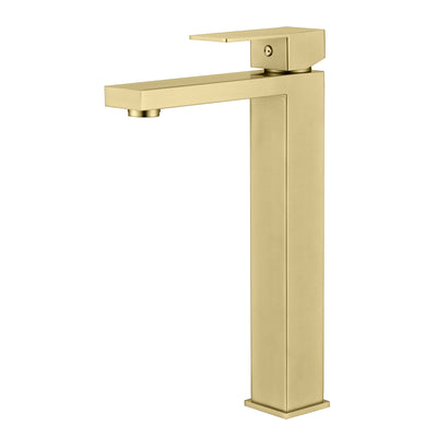 Grifo alto para lavabo de baño sumerain en oro cepillado, grifo para lavabo de acero inoxidable de un solo mango y un solo orificio, ahorrador de agua