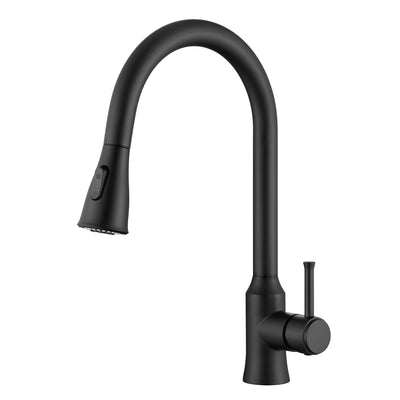 Grifo de cocina SUMERAIN negro mate con arco alto y rociador extraíble, acero inoxidable sin plomo, mango único
