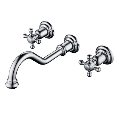 Grifo vintage SUMERAIN para lavabo tipo vaso montado en la pared, 3 orificios con perillas cruzadas, grifo para lavabo de latón con acabado en cromo y válvula de instalación incluida