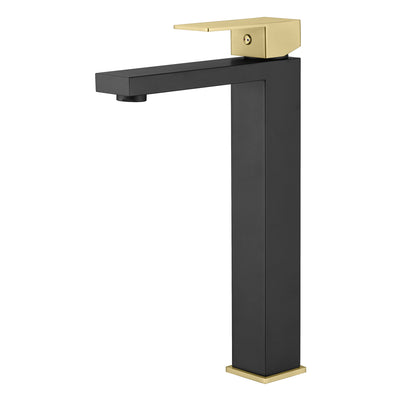 Grifo para lavabo sumerain, grifo alto para baño de acero inoxidable 304, un solo mango y un solo orificio negro y dorado, libre de plomo y ahorrador de agua