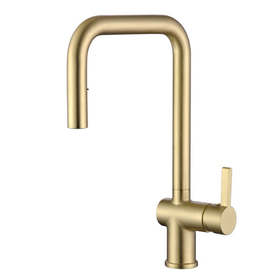 Grifos de cocina sumerain con salida extraíble y modo de rociador dual, grifo moderno para fregadero de cocina de acero inoxidable con un solo orificio, oro cepillado
