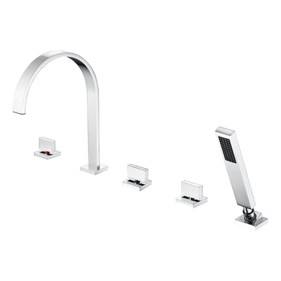 Grifo romano para bañera de 5 orificios SUMERAIN con ducha de mano, grifo tipo cascada para bañera de montaje en cubierta con válvula, acabado cromado, alto caudal