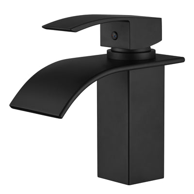 Grifo de lavabo SUMERAIN negro mate, acero inoxidable 304 sin plomo, monomando para un solo orificio con caño de cascada