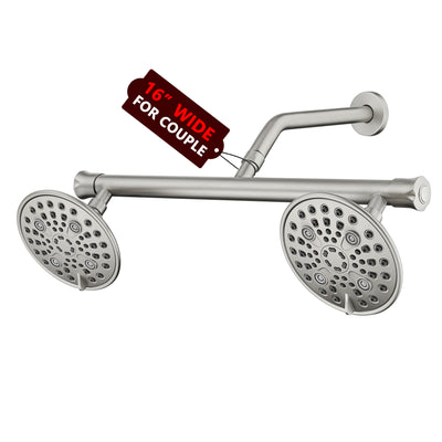 Set de combo de ducha doble sumerain para parejas, ducha de alta presión con 6 configuraciones de spray en níquel cepillado, brazo de ducha largo de 20 pulgadas