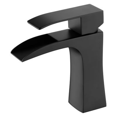 Grifo de baño Sumerain de un solo orificio con efecto cascada, manija única, negro mate, grifo para lavabo de acero inoxidable