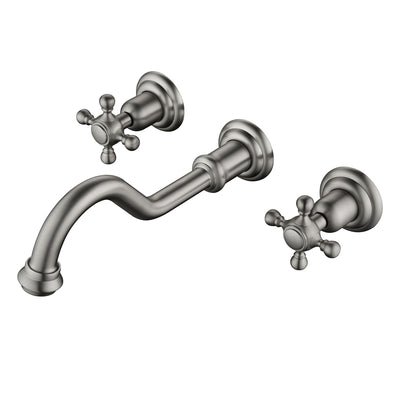 Grifo tradicional SUMERAIN para lavabo tipo vaso montado en la pared en níquel cepillado, 3 orificios con manijas cruzadas para lavabo de baño con válvula de instalación incluida