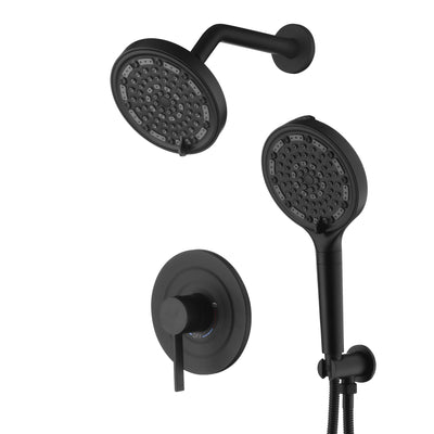 SUMERAIN Sistema de ducha negro mate con cabezal de ducha de mano filtrado de 6 rociados, juego de grifo de ducha tipo lluvia montado en pared con válvula de instalación