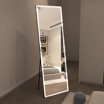 Espejo de cuerpo entero grande LED de pie Sumerain 75"x28", espejo de suelo iluminado con luz regulable sin escalones y 3 colores de iluminación, espejo de cuerpo entero montado en la pared para dormitorio, vestidor, ropero, vidrio templado