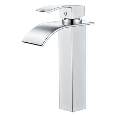 Grifo de lavabo tipo vaso SUMERAIN, monomando para un solo orificio, acero inoxidable, grifo moderno alto de cascada para baño, cromo