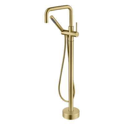 Grifo independiente para bañera SUMERAIN con ducha de mano, dorado cepillado, grifo de suelo para bañera de latón, monomando, alto caudal