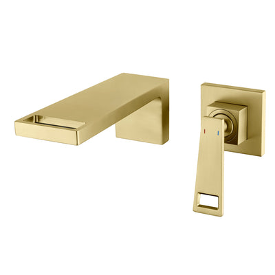 Grifo de cascada para baño SUMERAIN montado en la pared, grifo para lavabo con mango único y válvula de instalación, acabado en oro cepillado