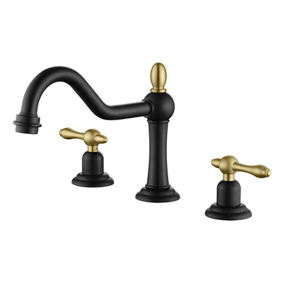Grifo de baño sumerain de 8 pulgadas de extensión amplia, grifo de lavabo de estilo vintage con 2 manijas para lavabo de 3 orificios, negro y dorado