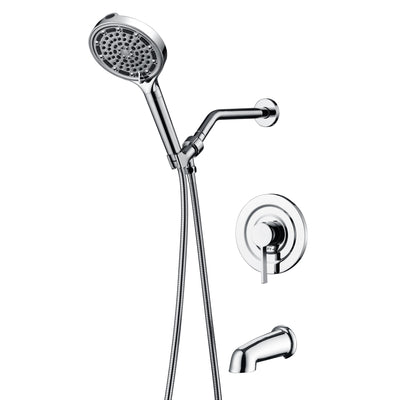 SUMERAIN Sistema de ducha moderno con cabezal de ducha de mano filtrado de 6 rociados, grifo de ducha cromado con caño de llenado, alto flujo