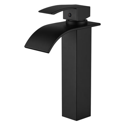 Grifo de lavabo tipo vaso SUMERAIN negro mate, grifo alto de cascada para baño, monomando para un solo orificio, grifo para tocador