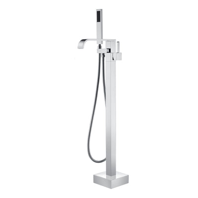 Grifo de bañera de montaje en piso para baño SUMERAIN con ducha de mano, llenador independiente tipo cascada para bañera con pico giratorio de 360 grados, cromo