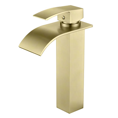 Grifo de lavabo tipo vaso SUMERAIN, acero inoxidable cepillado dorado, grifo alto de cascada para lavabo con mango único y un solo orificio