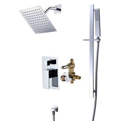 Sistema de ducha moderno SUMERAIN con ducha tipo lluvia cuadrada de 8 pulgadas, sistema de ducha montado en la pared con mango único, válvula de equilibrio de presión y ducha de mano, cromo