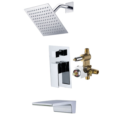 Sistema completo de ducha SUMERAIN con válvula de instalación, juego de grifo de ducha montado en la pared con mango único y caño de bañera tipo cascada, cromo