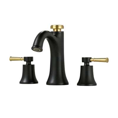 Grifo de baño Sumerain de 3 orificios, grifo moderno de lavabo de baño de latón macizo con modos de doble rociado, memoria de temperatura, negro y dorado