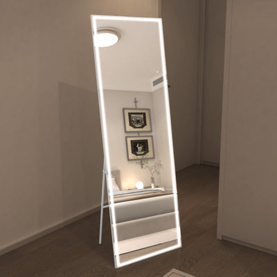 Espejo de suelo LED Sumerain 75"x28" con luces, marco blanco, espejo de cuerpo entero con atenuación y 3 temperaturas de color, espejo de cuerpo entero de pie para dormitorio, vestidor, ropero