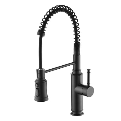 Grifo de fregadero de cocina SUMERAIN con rociador extraíble de resorte, monomando con rociador de 3 funciones, negro mate