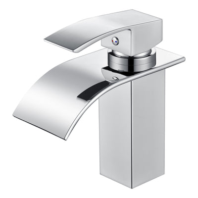 Grifo de lavabo moderno SUMERAIN con mango único y caída de agua, con líneas de suministro de agua, cromo