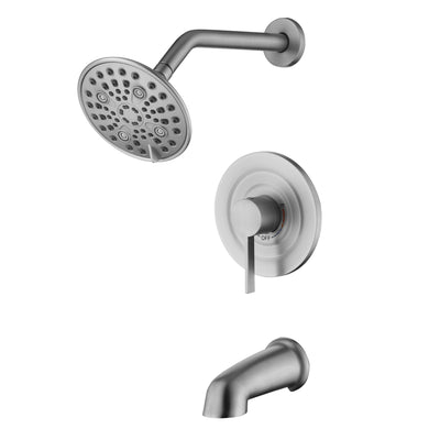 Juego de grifo para bañera y ducha sumerain en níquel cepillado con salida para bañera, cabezal de ducha de 6 chorros, válvula de ducha incluida