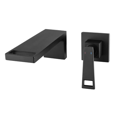 Grifo de cascada para lavabo de baño SUMERAIN montado en la pared, grifo de lavabo con mango único y válvula de instalación, negro mate