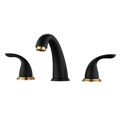 Grifo para lavabo de baño sumerain con dos mangos y instalación amplia, grifo para lavabo de 3 orificios, negro y dorado