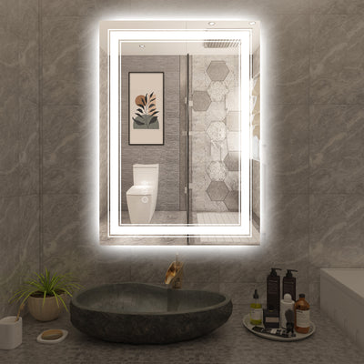 Espejo de baño LED Sumerain 20 x 28 pulgadas con luces, espejo de tocador con iluminación frontal y trasera regulable sin escalones, anti-vaho, función memoria, 3 temperaturas de color