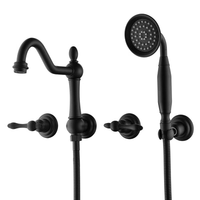 Grifo de bañera SUMERAIN negro mate montado en pared con rociador, juego de grifo de bañera tradicional de alto flujo, válvula de instalación incluida
