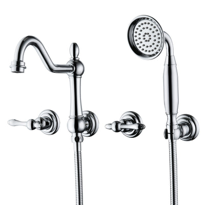 Grifo de bañera vintage SUMERAIN montado en pared con ducha de mano, llenador de bañera de alto flujo, acabado cromado, válvula de instalación incluida