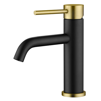 Grifo moderno para lavabo de baño SUMERAIN con mango único, grifo para lavabo con orificio único de acero inoxidable, negro y dorado