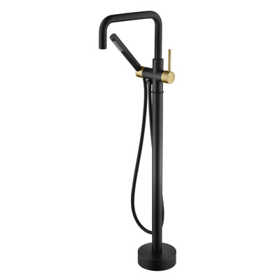 Grifo de bañera independiente sumerain, montado en el suelo, negro y dorado, con mango único para baño y ducha de mano