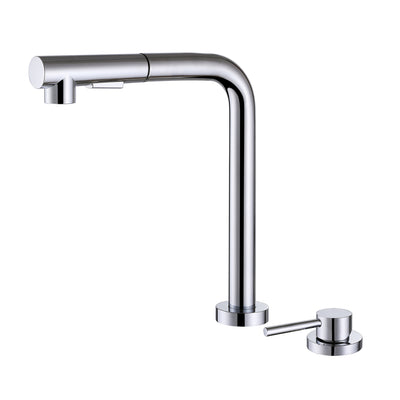 SUMERAIN Grifo de cocina de 2 orificios con rociador extraíble cromado, grifo de fregadero de cocina con ventana frontal con manija única lateral