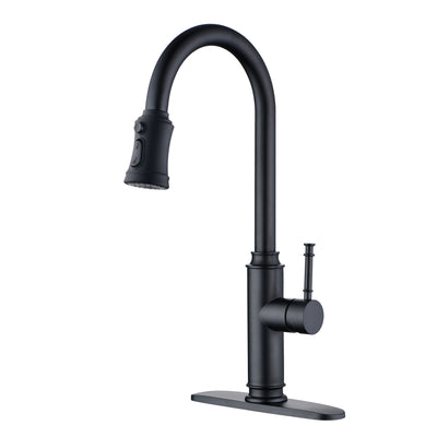 Grifo de cocina SUMERAIN con rociador extraíble, monomando, acero inoxidable con 3 funciones, placa de cubierta, negro mate