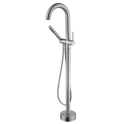 Grifo de bañera independiente para baño sumerain en níquel cepillado, grifo moderno montado en el suelo para bañera, alto flujo con ducha de mano