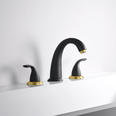SUMERAIN Grifo de bañera romano generalizado con 2 asas, llenado de bañera con válvula, acabado negro y dorado