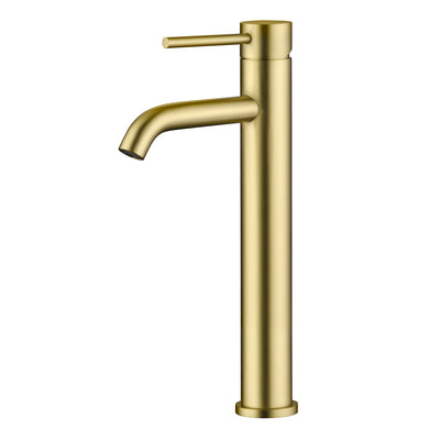 Grifo alto para lavabo de baño SUMERAIN, acero inoxidable 304, grifo ahorrador de agua para lavabo de baño, mango único, orificio único, acabado en oro cepillado