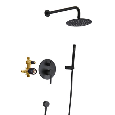 Juego de grifos para ducha Sumerain negro mate, sistema de ducha negro con cabezal de ducha tipo lluvia y ducha de mano