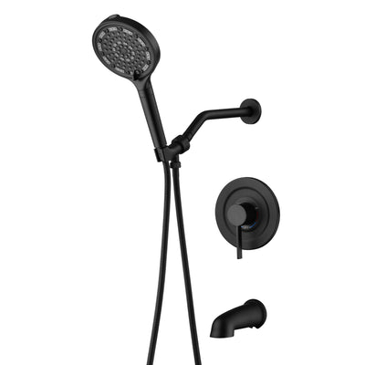 SUMERAIN Sistema de ducha negro mate con caño de llenado, grifo moderno para bañera con ducha de mano filtrada de 6 rociados