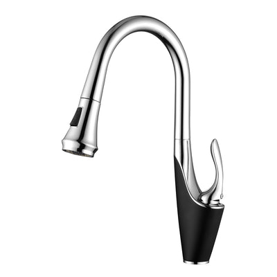Grifo de cocina sumerain de un solo orificio con rociador extraíble, grifo para fregadero de cocina de acero inoxidable con un solo mango, cromo y negro