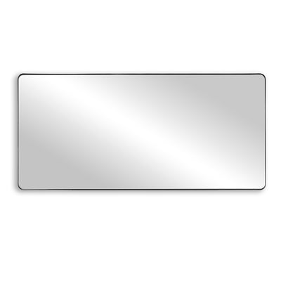Espejo de baño SUMERAIN 60x28 pulgadas, gran rectángulo redondeado, marco de metal negro con vidrio templado irrompible para baño