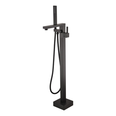Grifo moderno independiente para bañera SUMERAIN, llenador de bañera de montaje en piso negro mate con ducha de mano, alto flujo